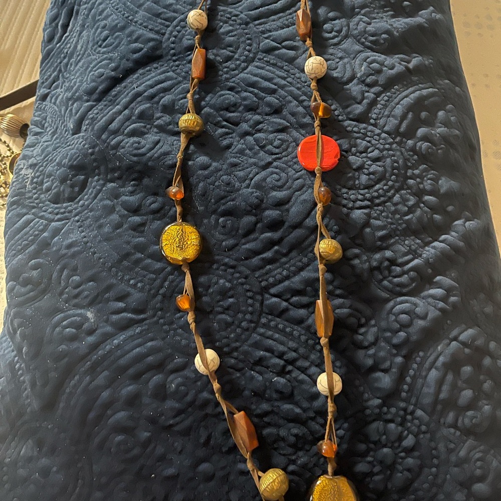Chico's Gold and Orange Necklace with Vibrant Beads